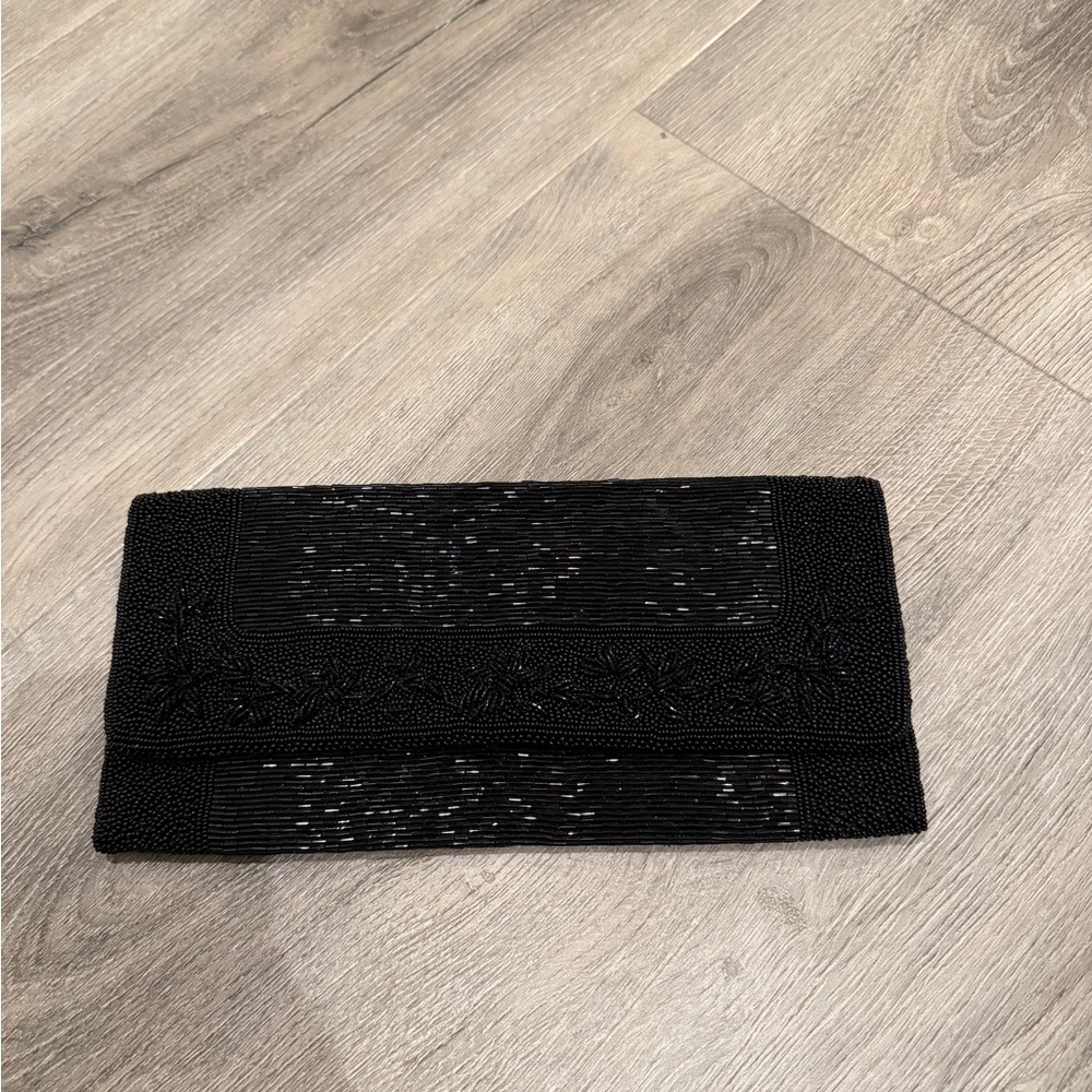 Chic Black Beaded Clutch